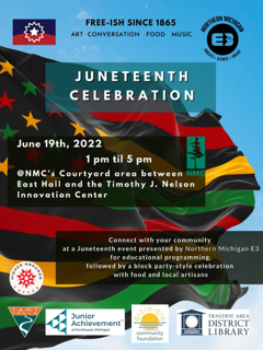 Image of flyer with a red, yellow, green, and black flag behind the text details