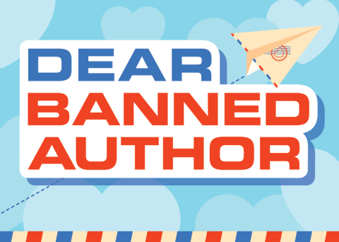 Dear Banned Author written over clouds with a paper airplane